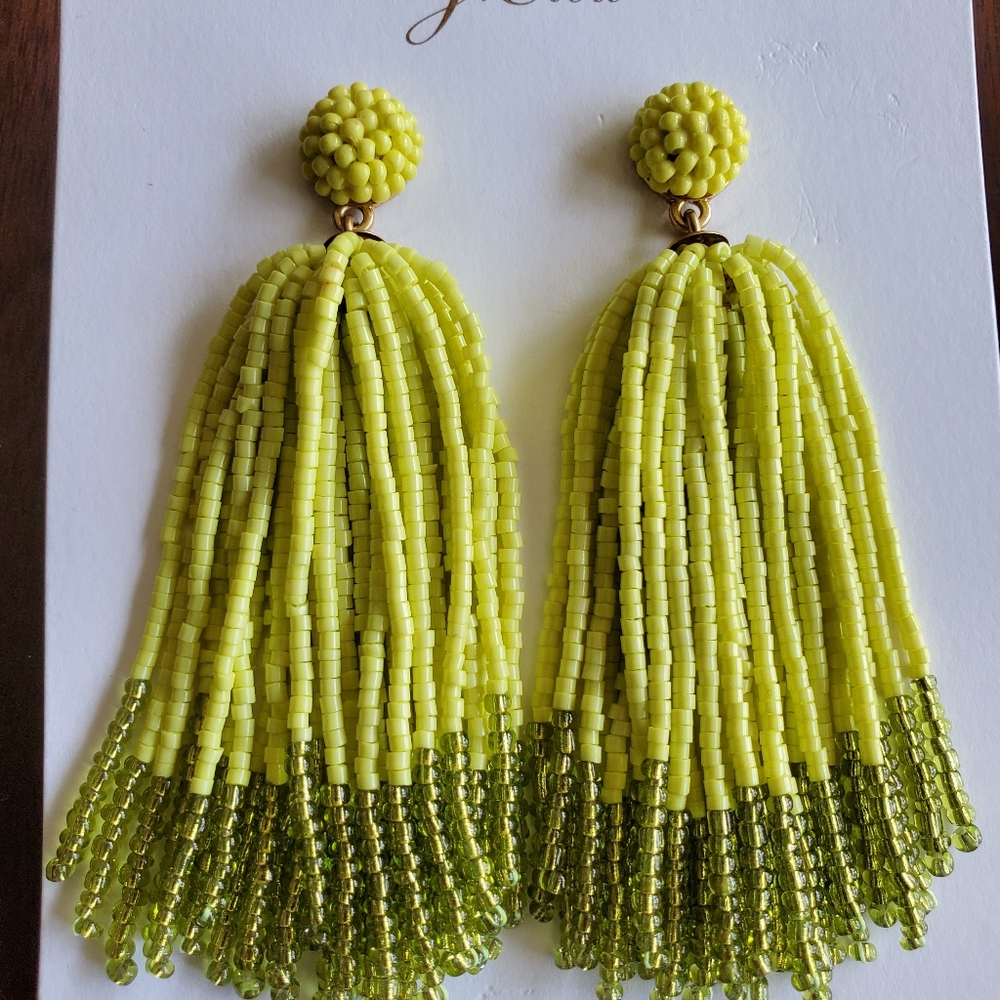J.Crew beaded tassel statement earrings, Light green - Picture 4 of 6